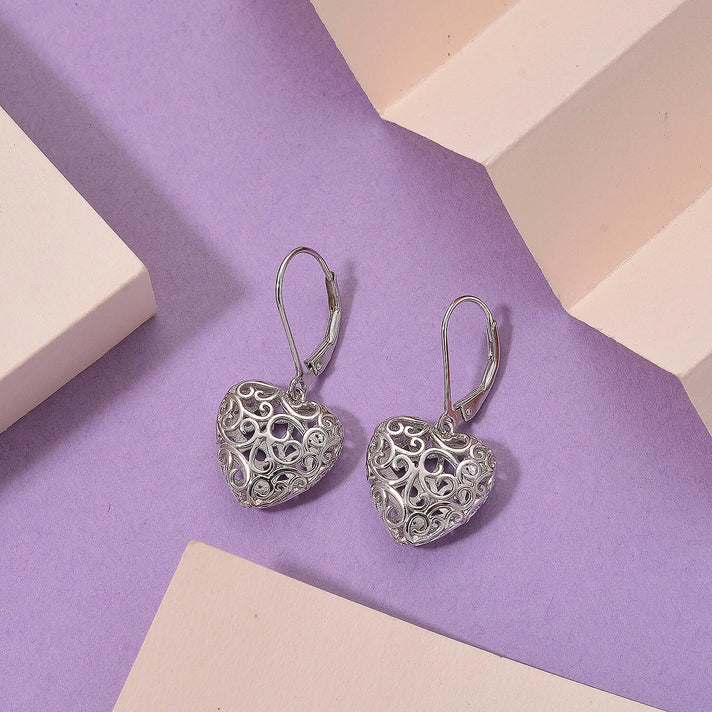 LUCY Q Amore Filigree Collection - Rhodium Overlay Sterling Silver Heart Earrings with Lever Back 7713918 2