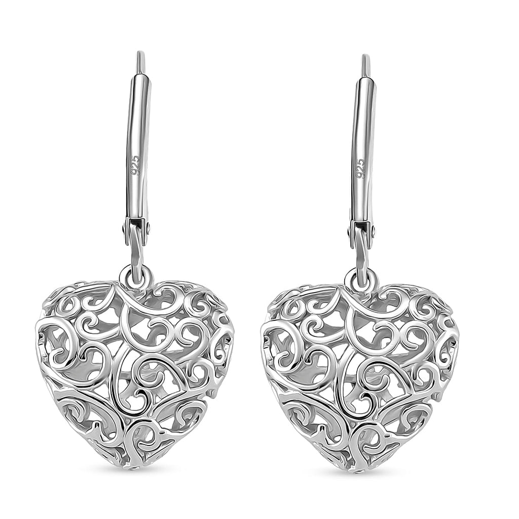 LUCY Q Amore Filigree Collection - Rhodium Overlay Sterling Silver Heart Earrings with Lever Back