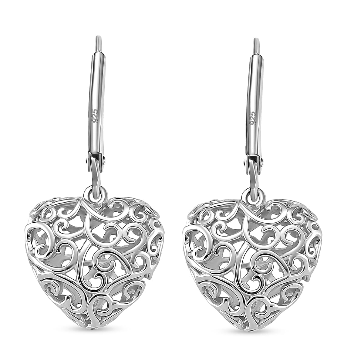 LUCY Q Amore Filigree Collection - Rhodium Overlay Sterling Silver Heart Earrings with Lever Back 7713918 7