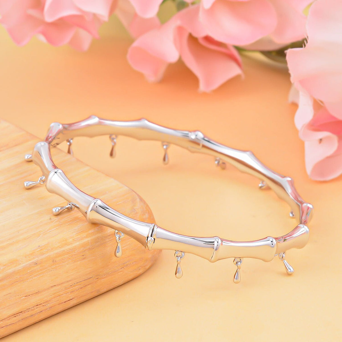 Lucy Q Bamboo Collection - Rhodium Overlay Sterling Silver Bangle (Size 7.5), Silver Wt. 28 Gms 7517112 2