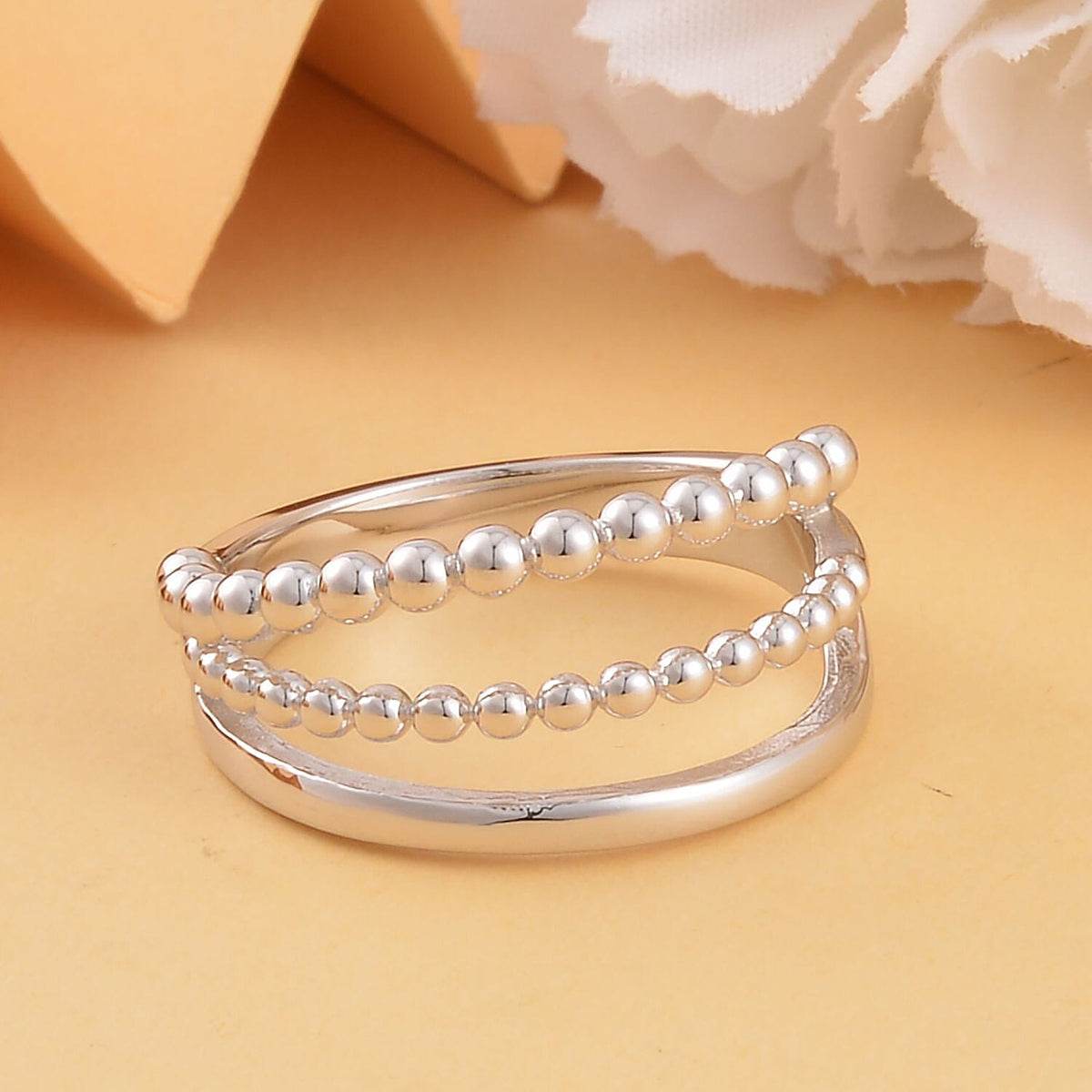 Lucy Q Bubble Drip Collection - Rhodium Overlay Sterling Silver 3 Row Band Ring 7574587 1