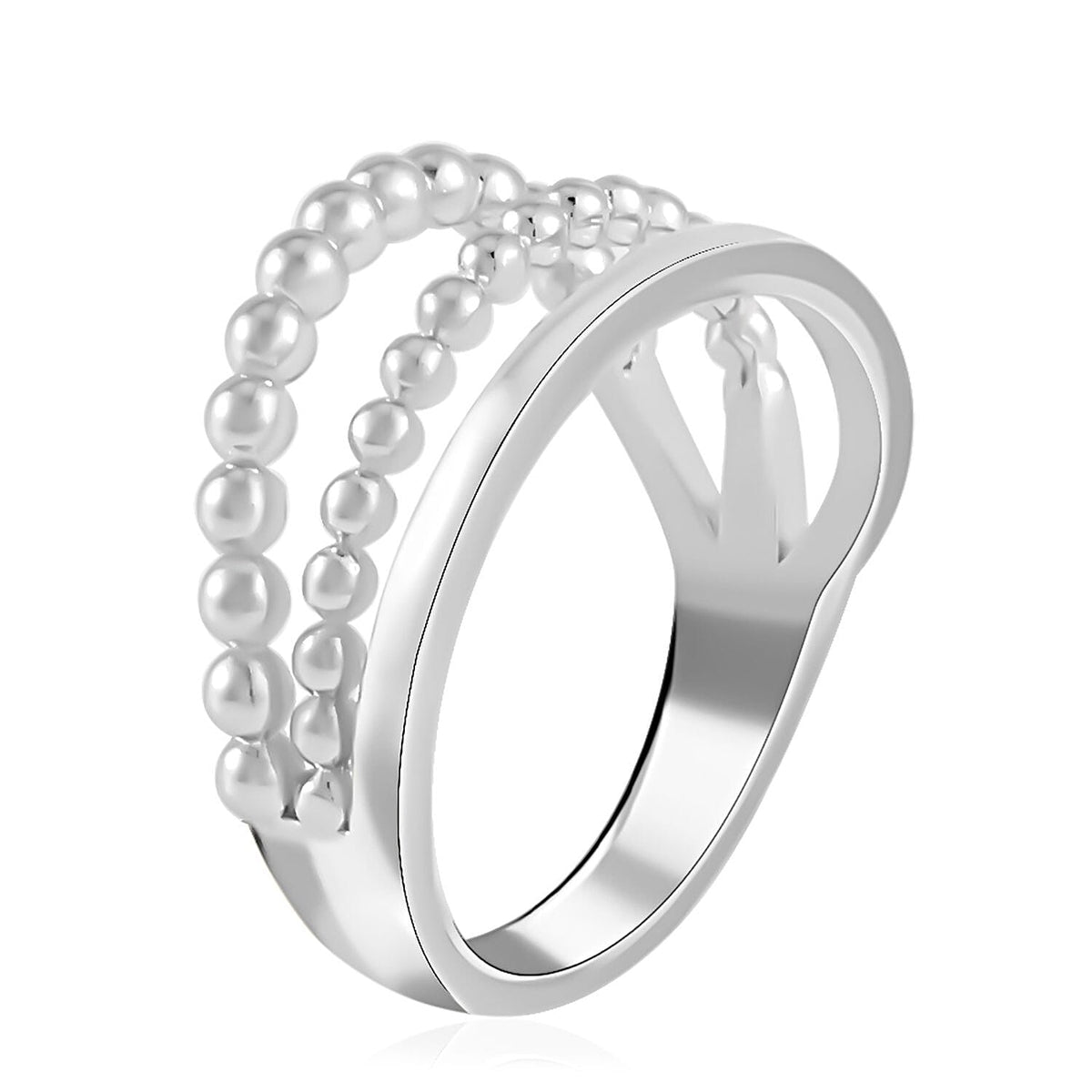 Lucy Q Bubble Drip Collection - Rhodium Overlay Sterling Silver 3 Row Band Ring 7574587 3