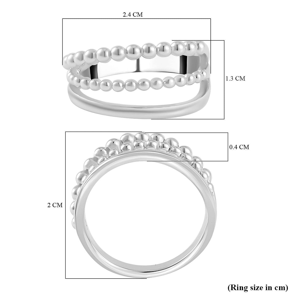 Lucy Q Bubble Drip Collection - Rhodium Overlay Sterling Silver 3 Row Band Ring 7574587 5