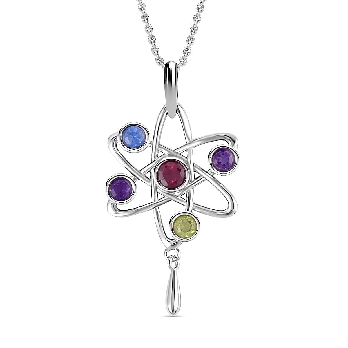 Lucy Q Constellation Collection - Rhodolite Garnet, Amethyst and Multi Gemstone Pendant with Chain (Size - 18/24/30) in Rhodium Overlay Sterling Silver 1.75 Ct, Silver Wt 8.80 Gms 4152755 0