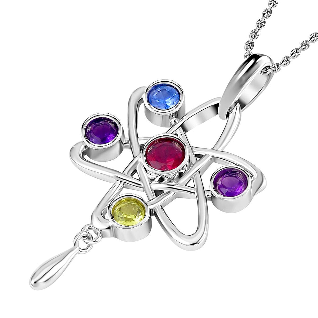 LucyQ Constellation Collection - Multi Gemstone Pendant with Chain (Size - 18-24-30) in Rhodium Overlay Sterling Silver