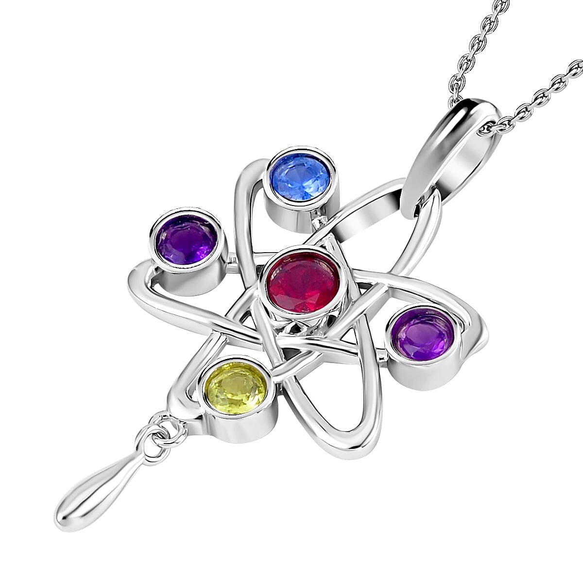 Lucy Q Constellation Collection - Rhodolite Garnet, Amethyst and Multi Gemstone Pendant with Chain (Size - 18/24/30) in Rhodium Overlay Sterling Silver 1.75 Ct, Silver Wt 8.80 Gms 4152755 4