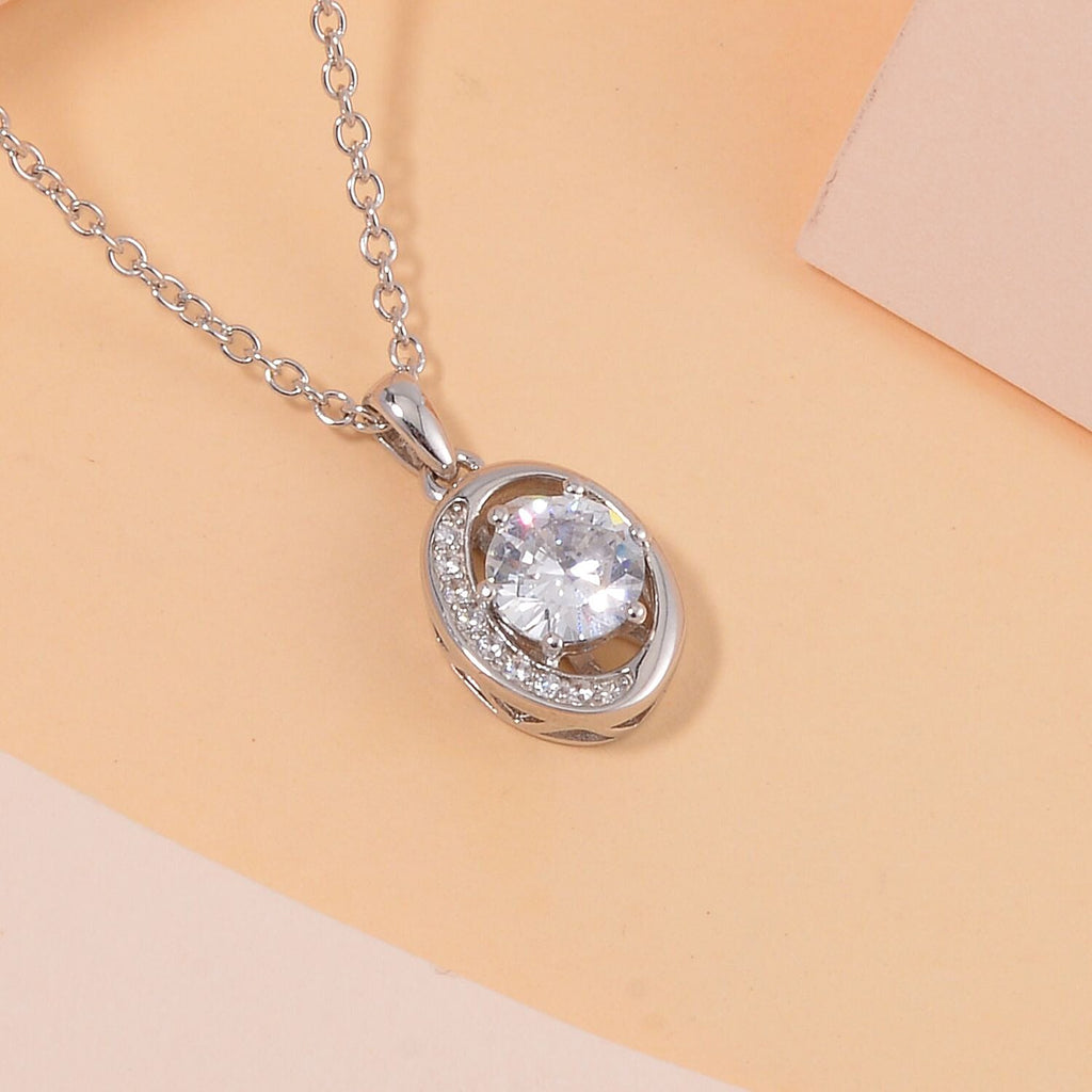Lucy Q Fluid Collection - Moissanite Pendant with Chain (Size 26) in Platinum Overlay Sterling Silver