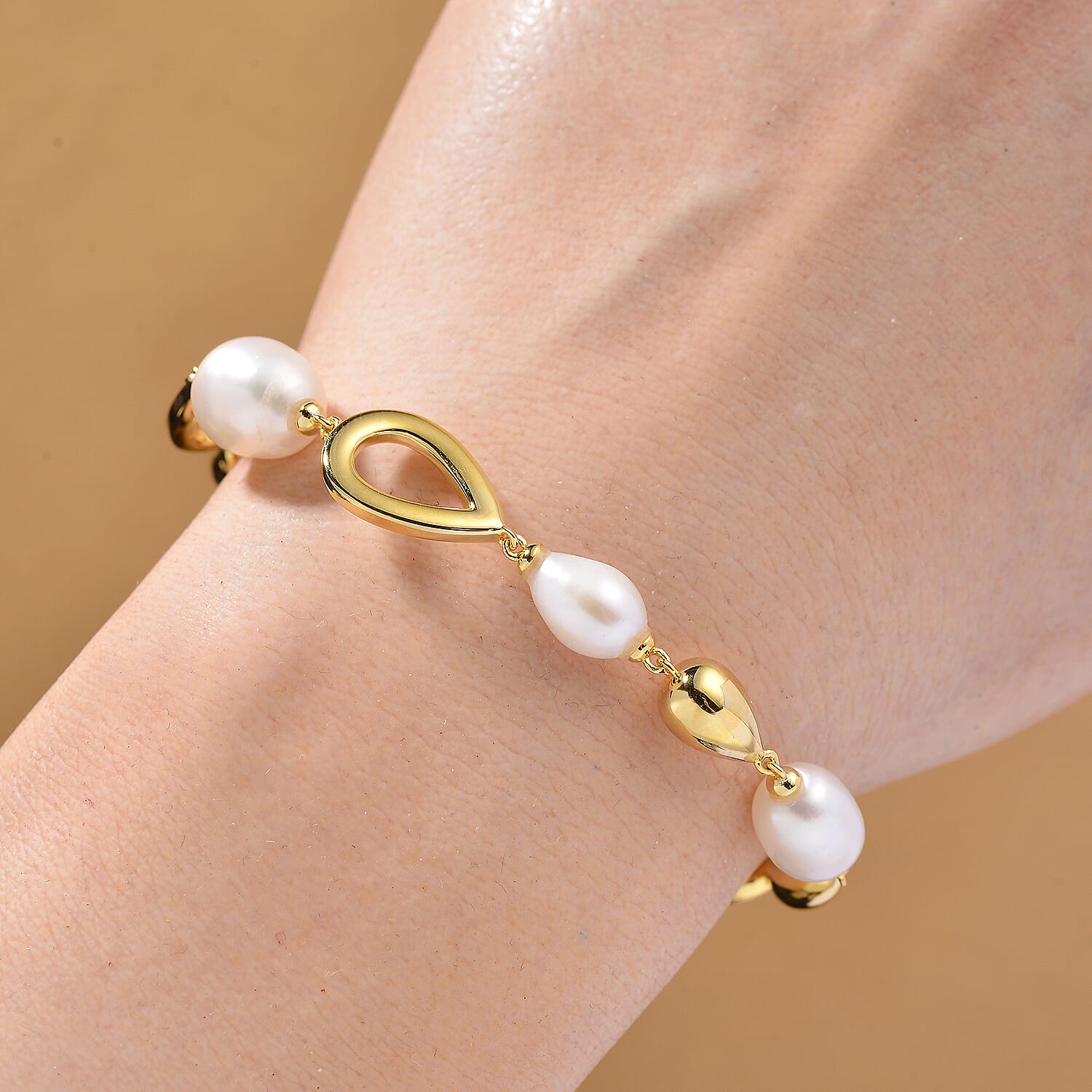 LUCY Q Pearl Drop Collection - Fresh Water Pearl Bracelet (Size - 8) Sterling Silver with Lobster Clasp in 18K Vermeil Yellow Gold Plated 23.14 Ct, Silver Wt. 9.20 Gms. 8181030 2