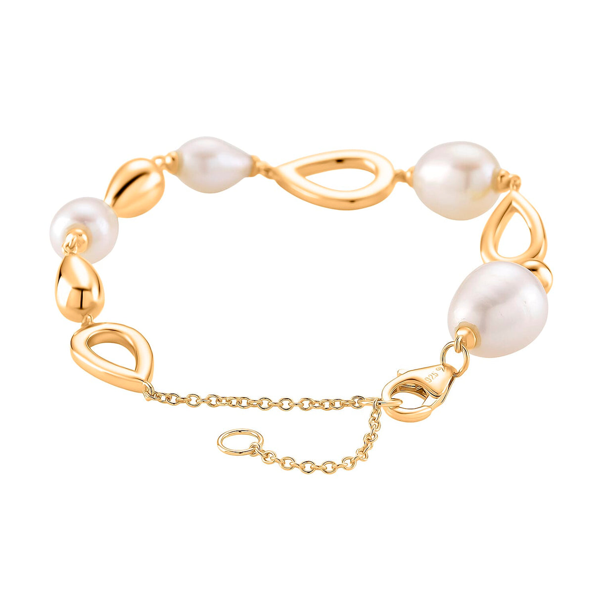 LUCY Q Pearl Drop Collection - Fresh Water Pearl Bracelet (Size - 8) Sterling Silver with Lobster Clasp in 18K Vermeil Yellow Gold Plated 23.14 Ct, Silver Wt. 9.20 Gms. 8181030 5