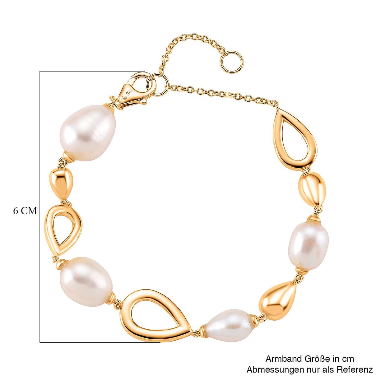 LUCY Q Pearl Drop Collection - Fresh Water Pearl Bracelet (Size - 8) Sterling Silver with Lobster Clasp in 18K Vermeil Yellow Gold Plated 23.14 Ct, Silver Wt. 9.20 Gms. 8181030 7