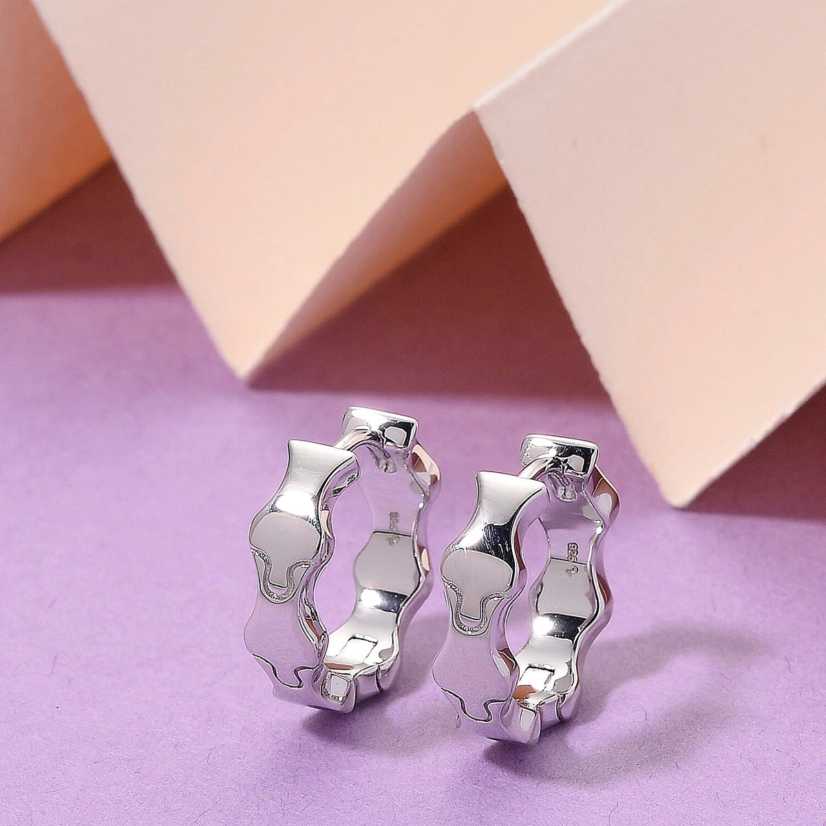 Lucy Q Puzzle Hoop Earring in Rhodium Overlay Sterling Silver 8342112 3