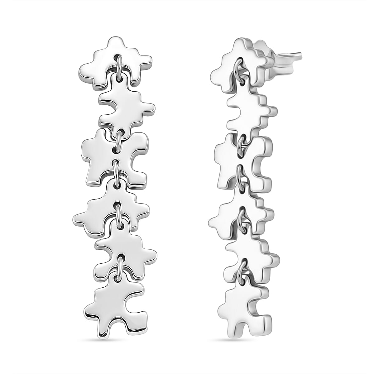 Lucy Q Jigsaw Collection - Puzzle Piece Dangle Earring with Push Back in Rhodium Overlay Sterling Silver, Silver Wt. 7.00 Gms 8342417 0