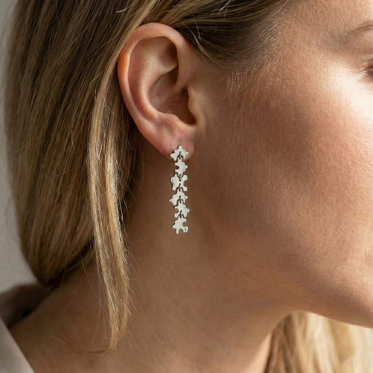 Lucy Q Jigsaw Collection - Puzzle Piece Dangle Earring with Push Back in Rhodium Overlay Sterling Silver, Silver Wt. 7.00 Gms 8342417 2