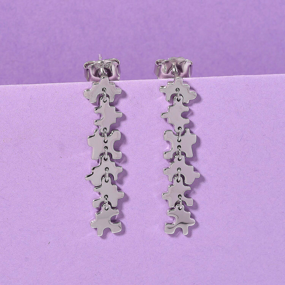 Lucy Q Jigsaw Collection - Puzzle Piece Dangle Earring with Push Back in Rhodium Overlay Sterling Silver, Silver Wt. 7.00 Gms 8342417 3