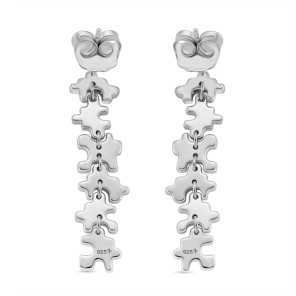Lucy Q Jigsaw Collection - Puzzle Piece Dangle Earring with Push Back in Rhodium Overlay Sterling Silver, Silver Wt. 7.00 Gms