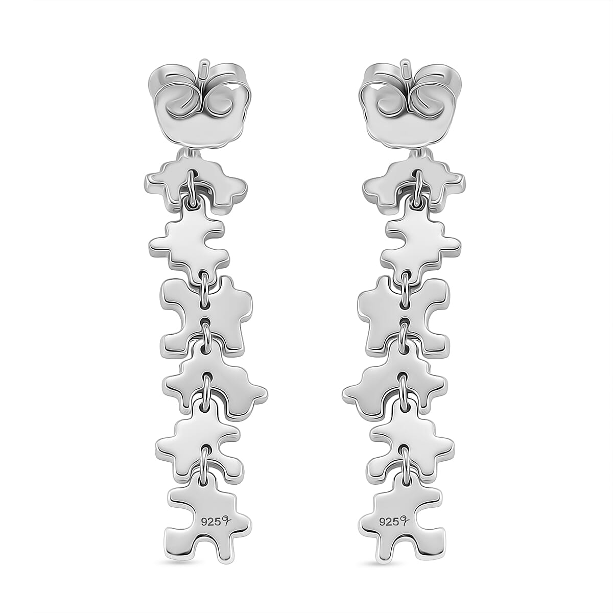 Lucy Q Jigsaw Collection - Puzzle Piece Dangle Earring with Push Back in Rhodium Overlay Sterling Silver, Silver Wt. 7.00 Gms 8342417 5
