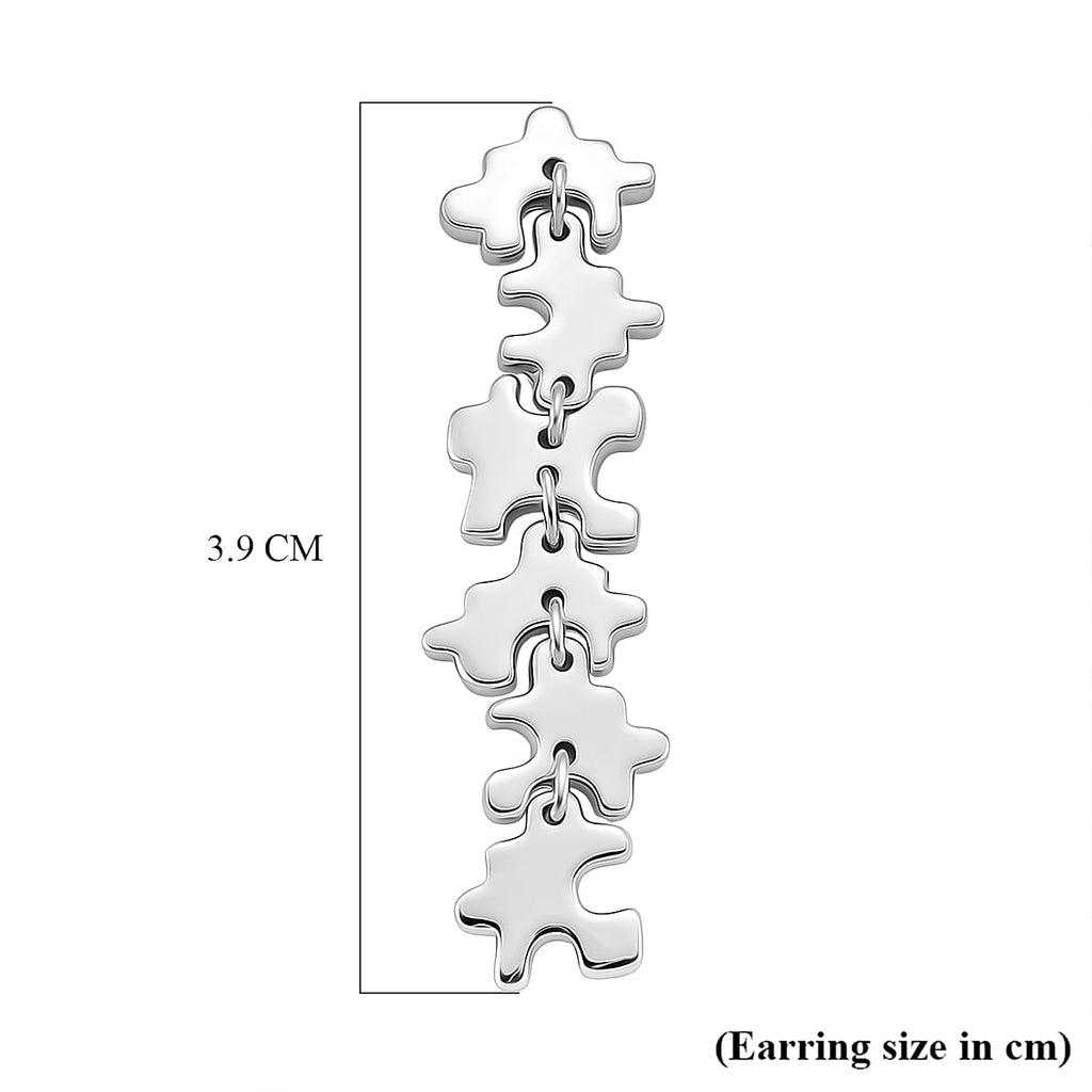 Lucy Q Jigsaw Collection - Puzzle Piece Dangle Earring with Push Back in Rhodium Overlay Sterling Silver, Silver Wt. 7.00 Gms