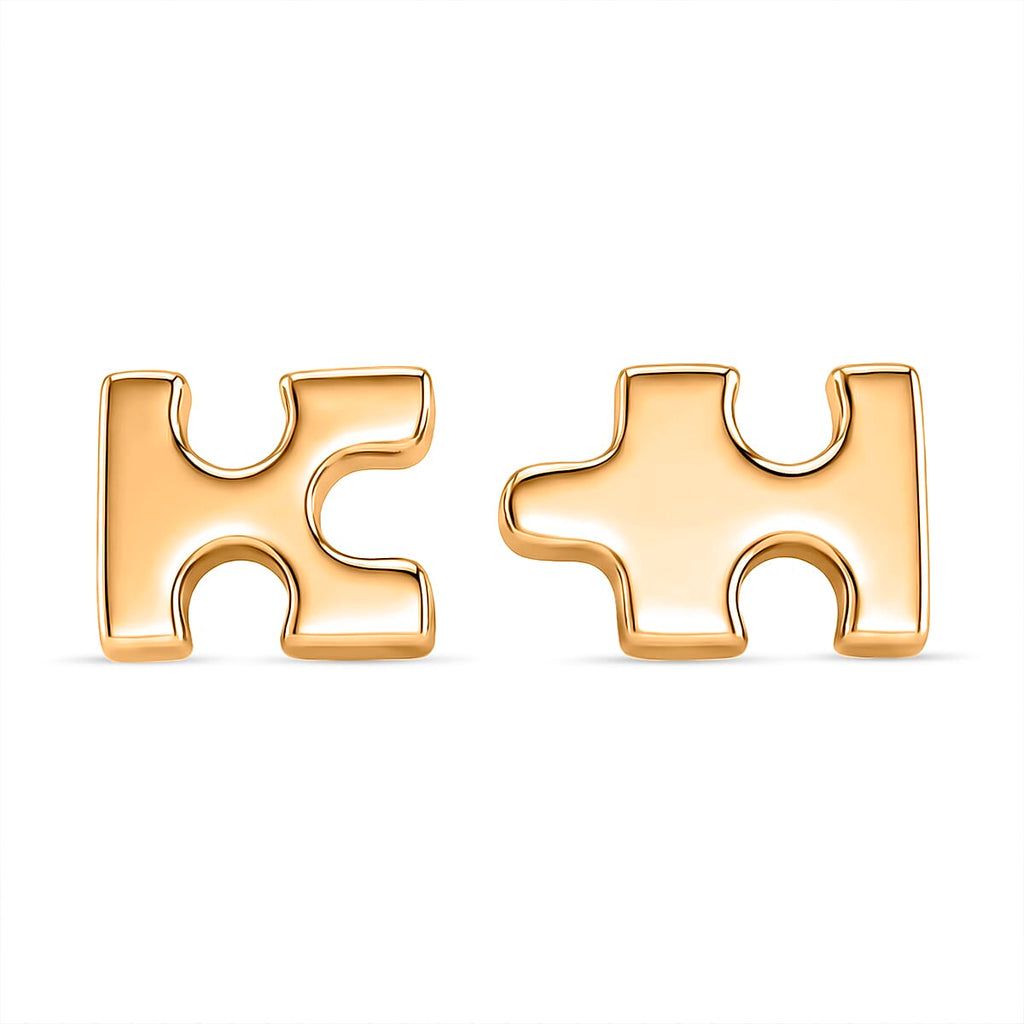 Lucy Q Jigsaw Collection - Puzzle Piece Stud Earring with Push Back in 18K Vermeil Yellow Gold Plated Sterling Silver