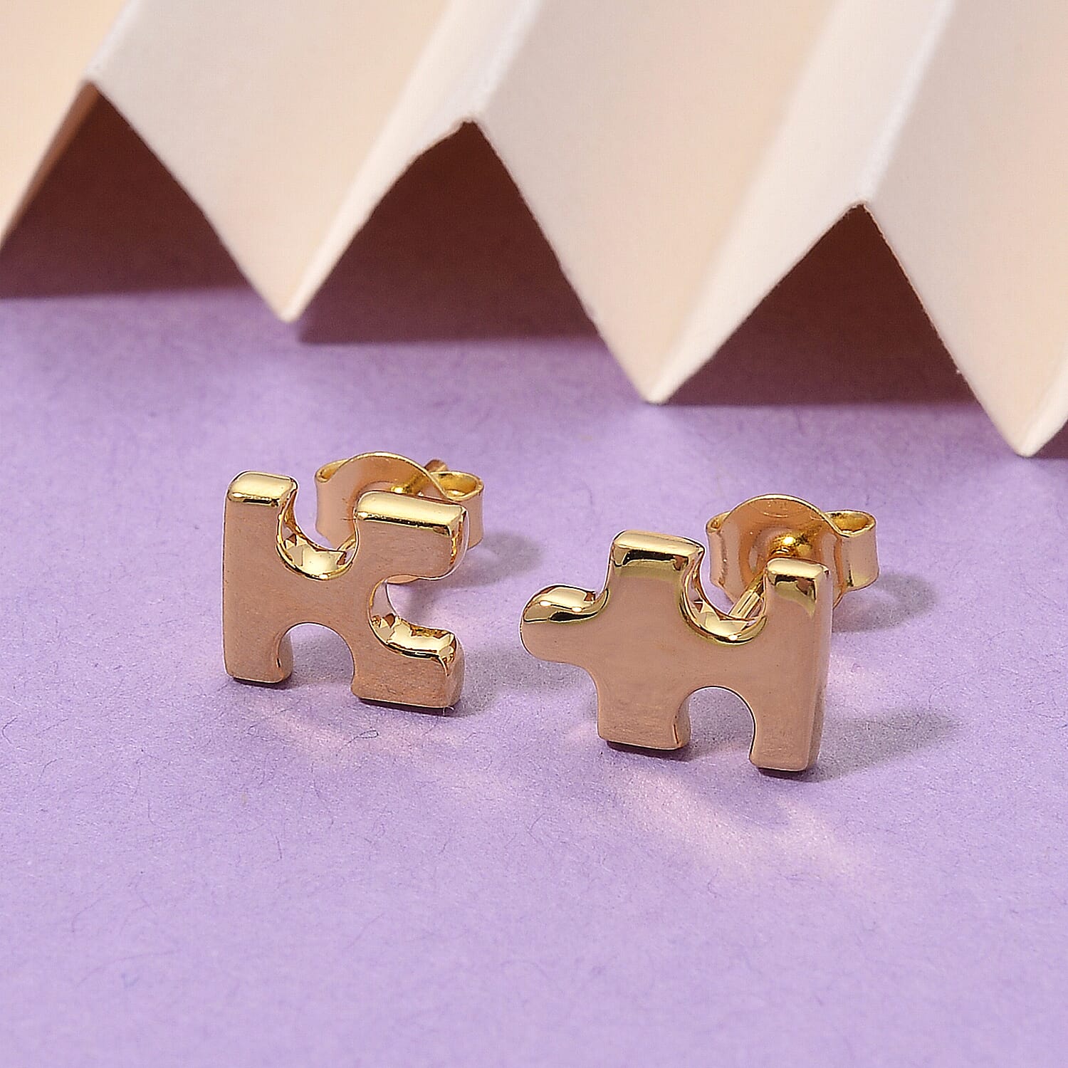 Lucy Q Jigsaw Collection - Puzzle Piece Stud Earring with Push Back in 18K Vermeil Yellow Gold Plated Sterling Silver 8342400 3