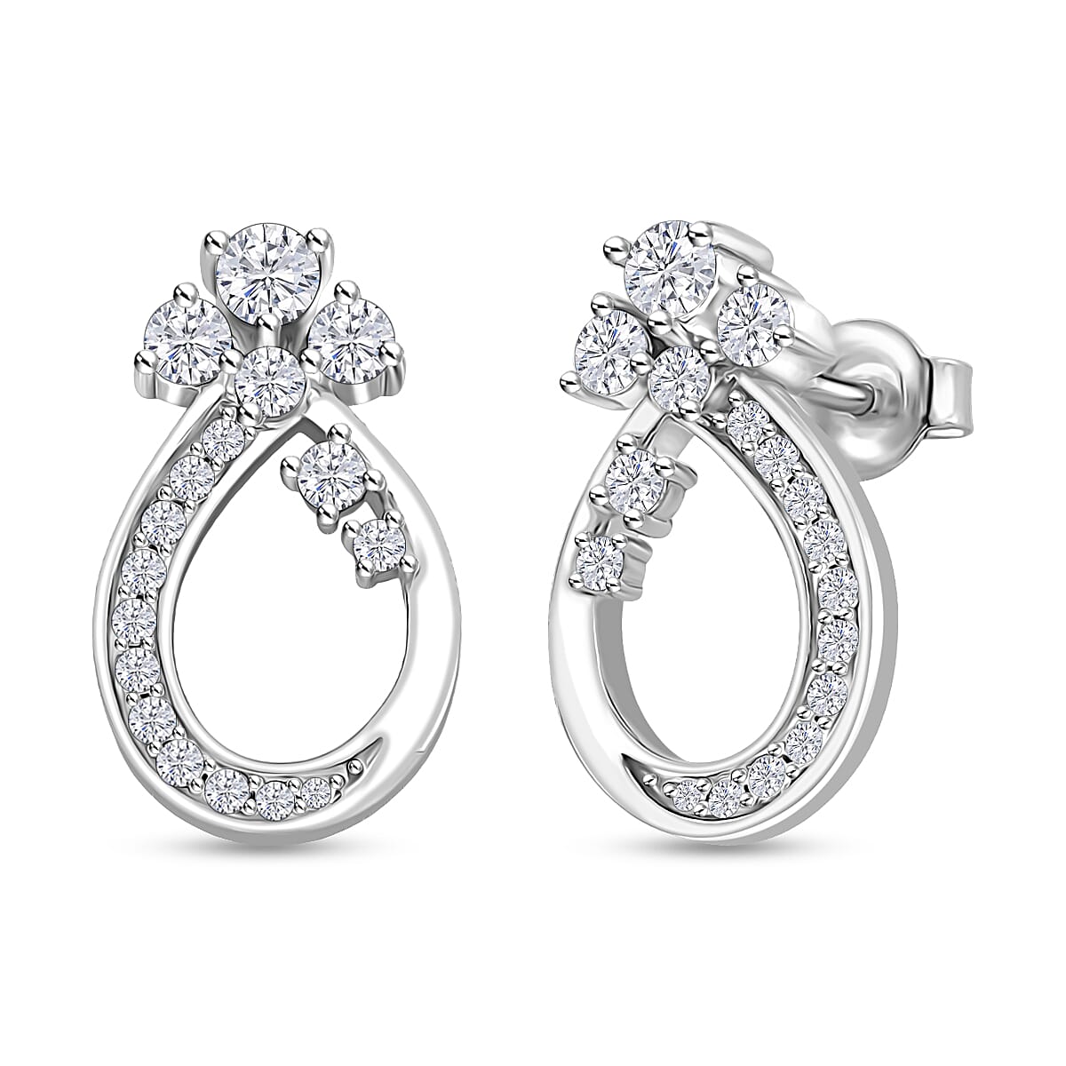 Moissanite Teardrop earring in Rhodium Sterling Silver 8273439 0