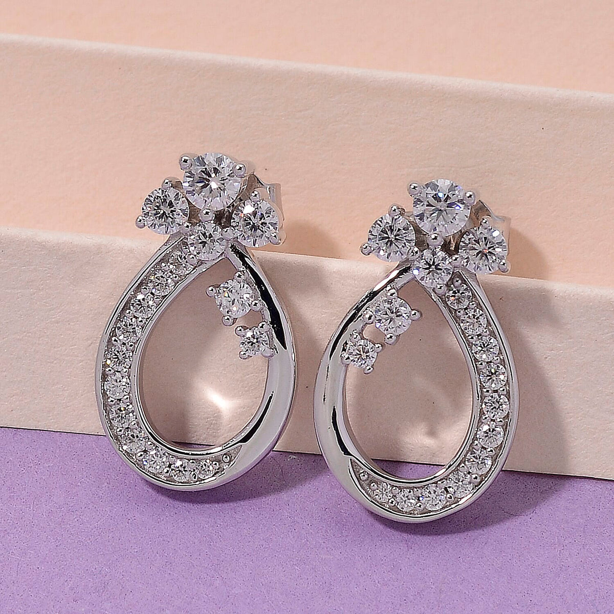 Moissanite Teardrop earring in Rhodium Sterling Silver 8273439 2
