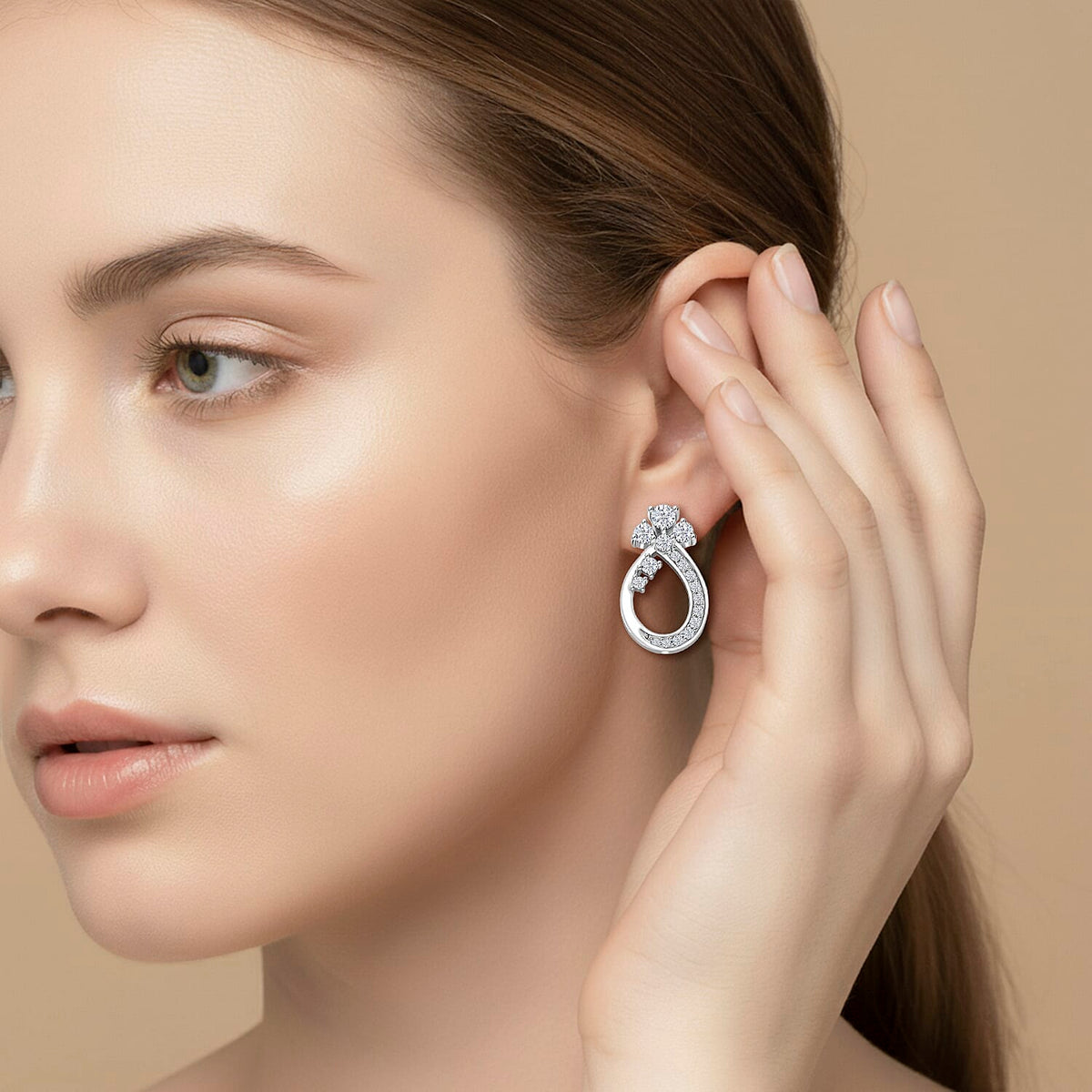 Moissanite Teardrop earring in Rhodium Sterling Silver 8273439 3