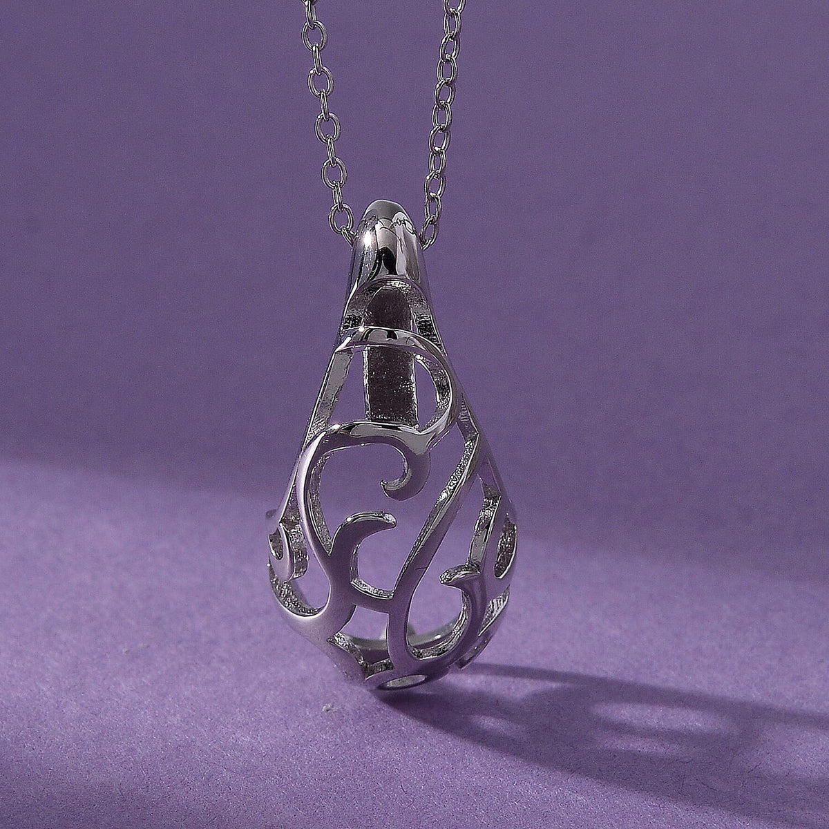 Lucy Q - Air Drip Collection Openwork Teardrop Pendant with Chain (Size 16-18) in Rhodium Overlay Sterling Silver 4360870 1