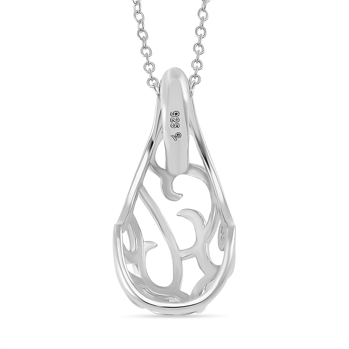 Lucy Q - Air Drip Collection Openwork Teardrop Pendant with Chain (Size 16-18) in Rhodium Overlay Sterling Silver 4360870 4