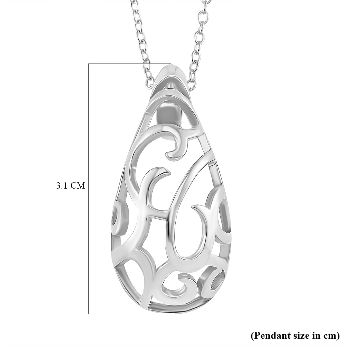 Lucy Q - Air Drip Collection Openwork Teardrop Pendant with Chain (Size 16-18) in Rhodium Overlay Sterling Silver 4360870 6