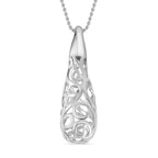 Lucy Q Air Drip Filigree Collection - Rhodium Overlay Sterling Silver Openwork Teardrop Pendant with Chain (Size - 18-22-26)