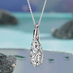 Lucy Q Air Drip Filigree Collection - Rhodium Overlay Sterling Silver Openwork Teardrop Pendant with Chain (Size - 18-22-26)