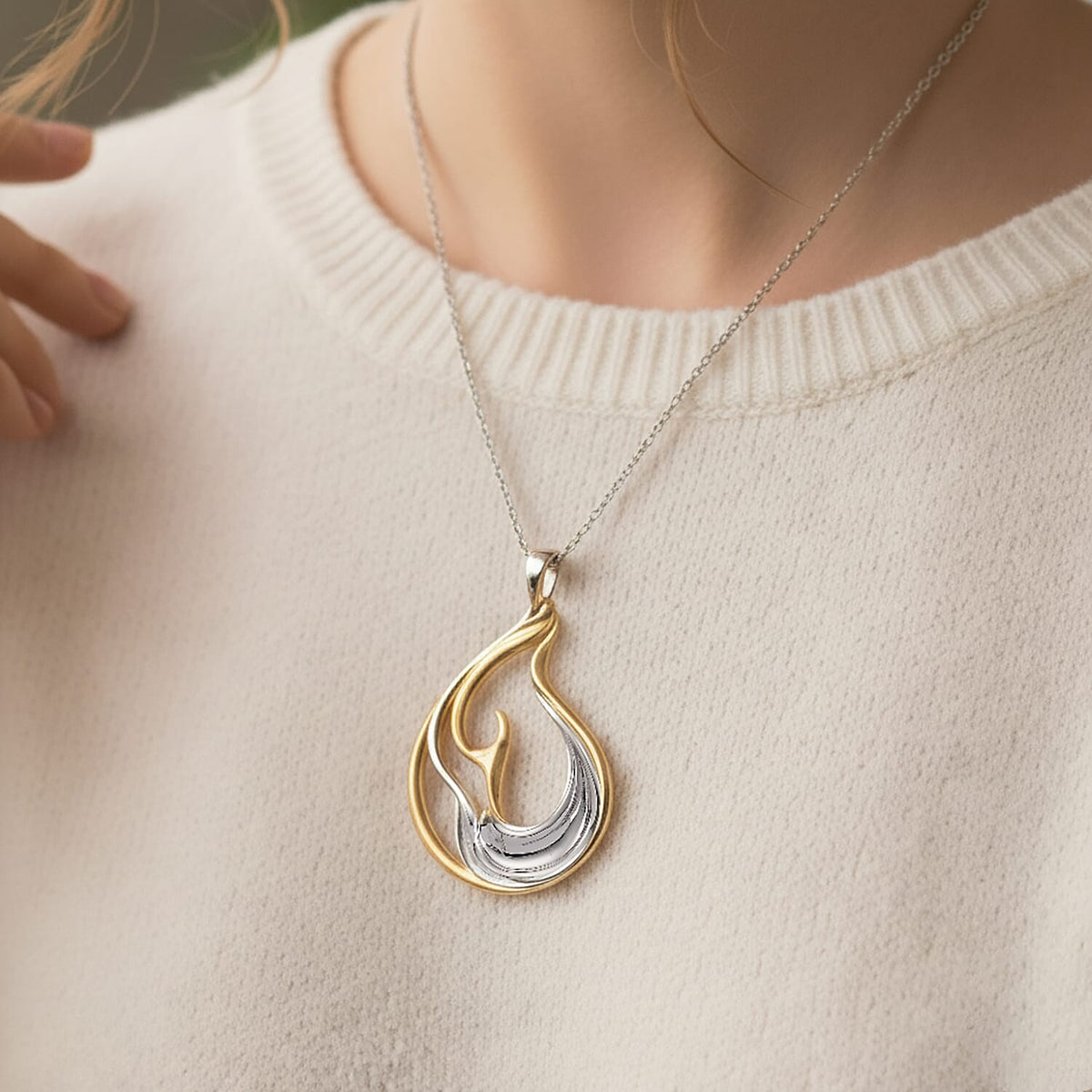 Lucy Q-Flame Collection Sculptural Pendant with Chain (Size 18-24-28) in Two Tone Plated Sterling Silver, Silver Wt. 8.50 Gms. 4424286 2
