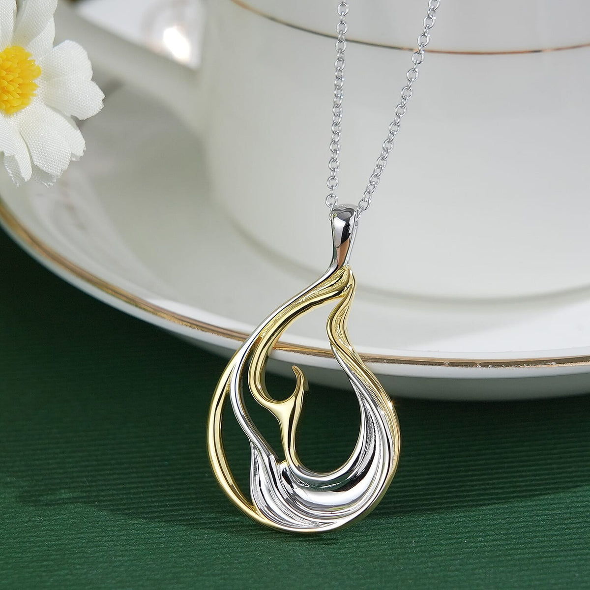 Lucy Q-Flame Collection Sculptural Pendant with Chain (Size 18-24-28) in Two Tone Plated Sterling Silver, Silver Wt. 8.50 Gms. 4424286 3