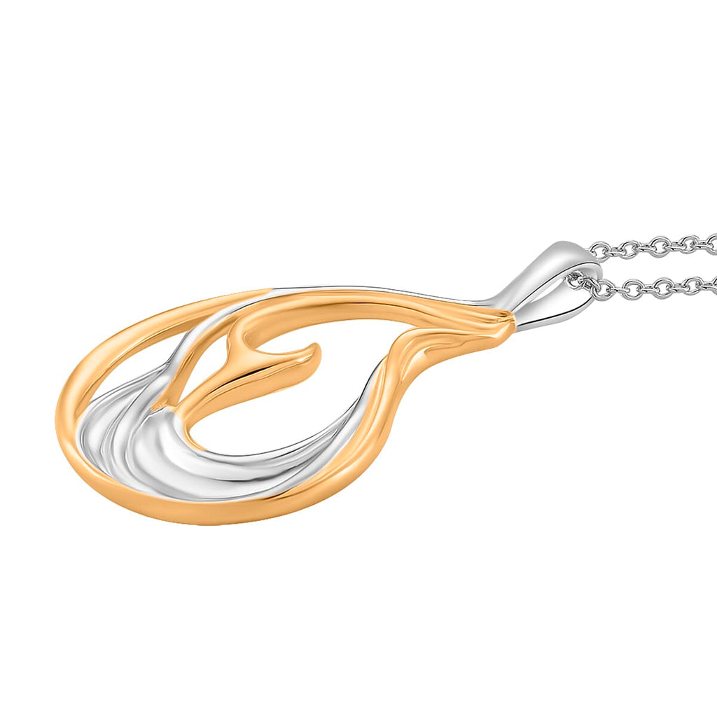 Lucy Q-Flame Collection Sculptural Pendant with Chain (Size 18-24-28) in Two Tone Plated Sterling Silver, Silver Wt. 8.50 Gms.