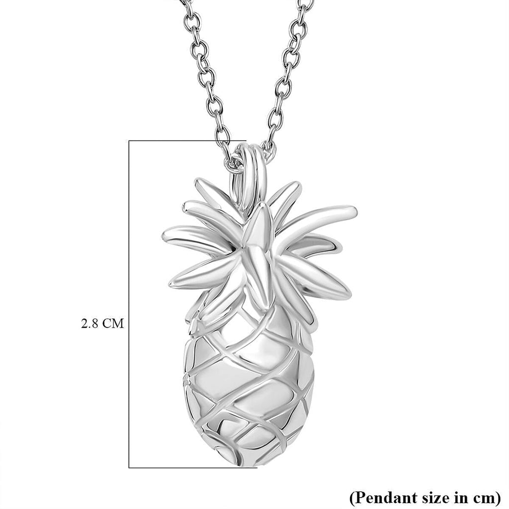 LucyQ Delicious Collection - Rhodium Overlay Sterling Silver Pineapple Pendant with Chain 14 grams (Size - 18-24-30)