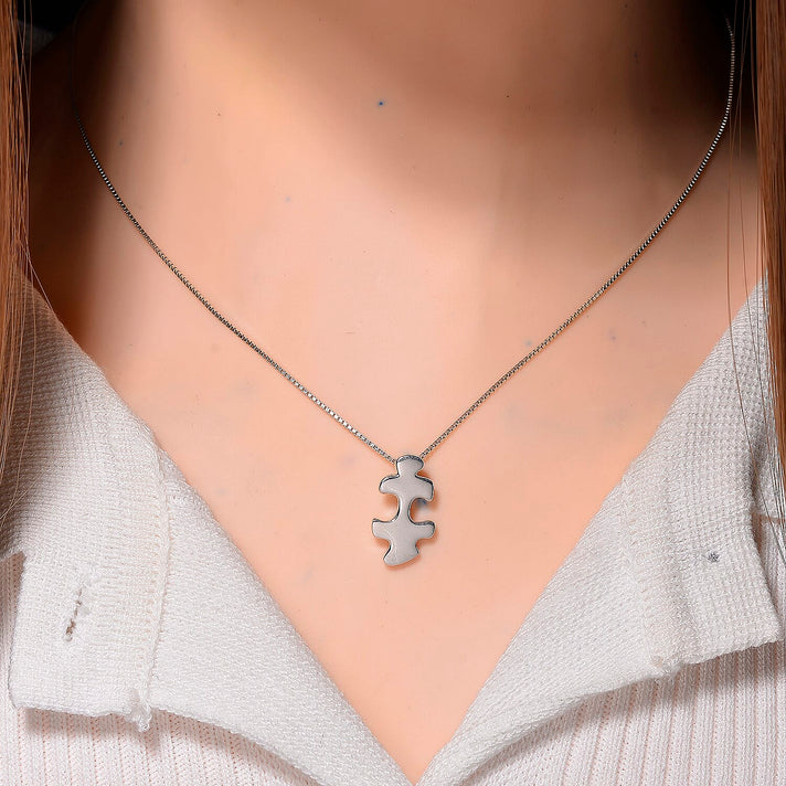 Lucy Q Jigsaw Collection - Puzzle Piece Pendant with Chain (Size 18) in Rhodium Overlay Sterling Silver 4374846 2