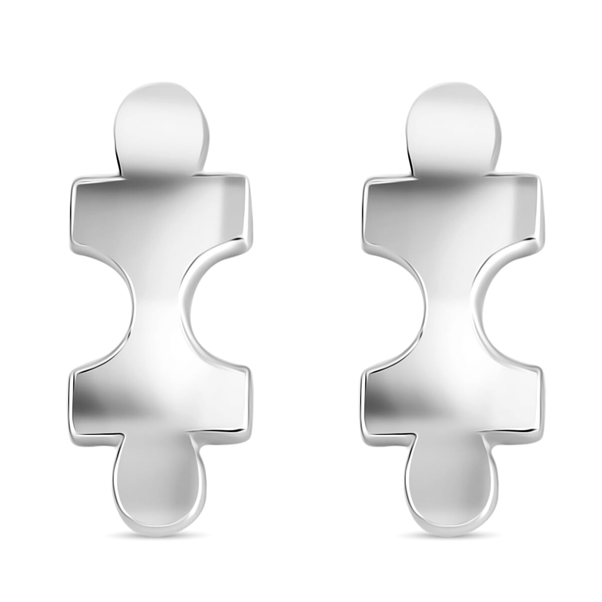 Lucy Q Jigsaw Collection - Puzzle Piece Stud Push Back Earrings in Rhodium Overlay Sterling Silver 8112101 0