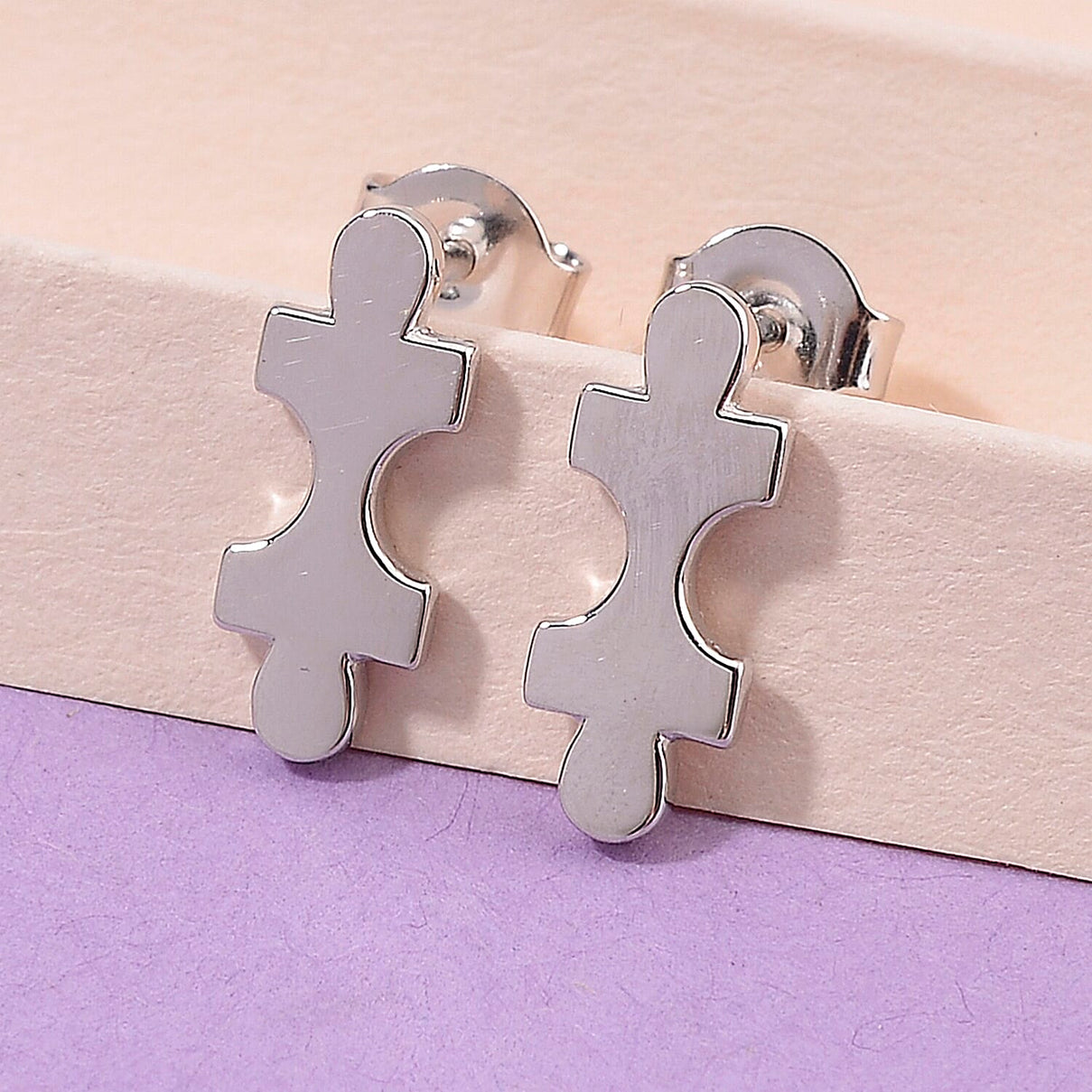 Lucy Q Jigsaw Collection - Puzzle Piece Stud Push Back Earrings in Rhodium Overlay Sterling Silver 8112101 2