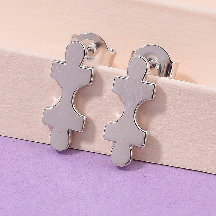 Lucy Q Jigsaw Collection - Puzzle Piece Stud Push Back Earrings in Rhodium Overlay Sterling Silver 8112101 2
