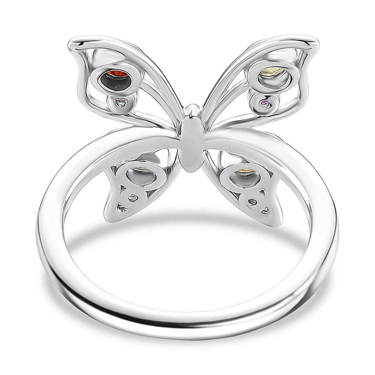 LucyQ Butterfly Collection - Red Garnet, African Amethyst &amp; Multi Gemstones Cluster Butterfly Ring in Rhodium Overlay Sterling Silver 8213477 5