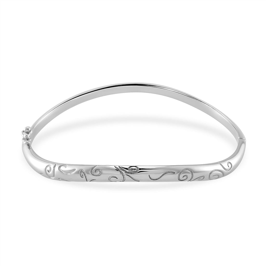 Lucy Q Filigree Collection Rhodium Overlay Sterling Silver Filigree Bangle (Size - 8) Silver Wt. 20.00 Gms.