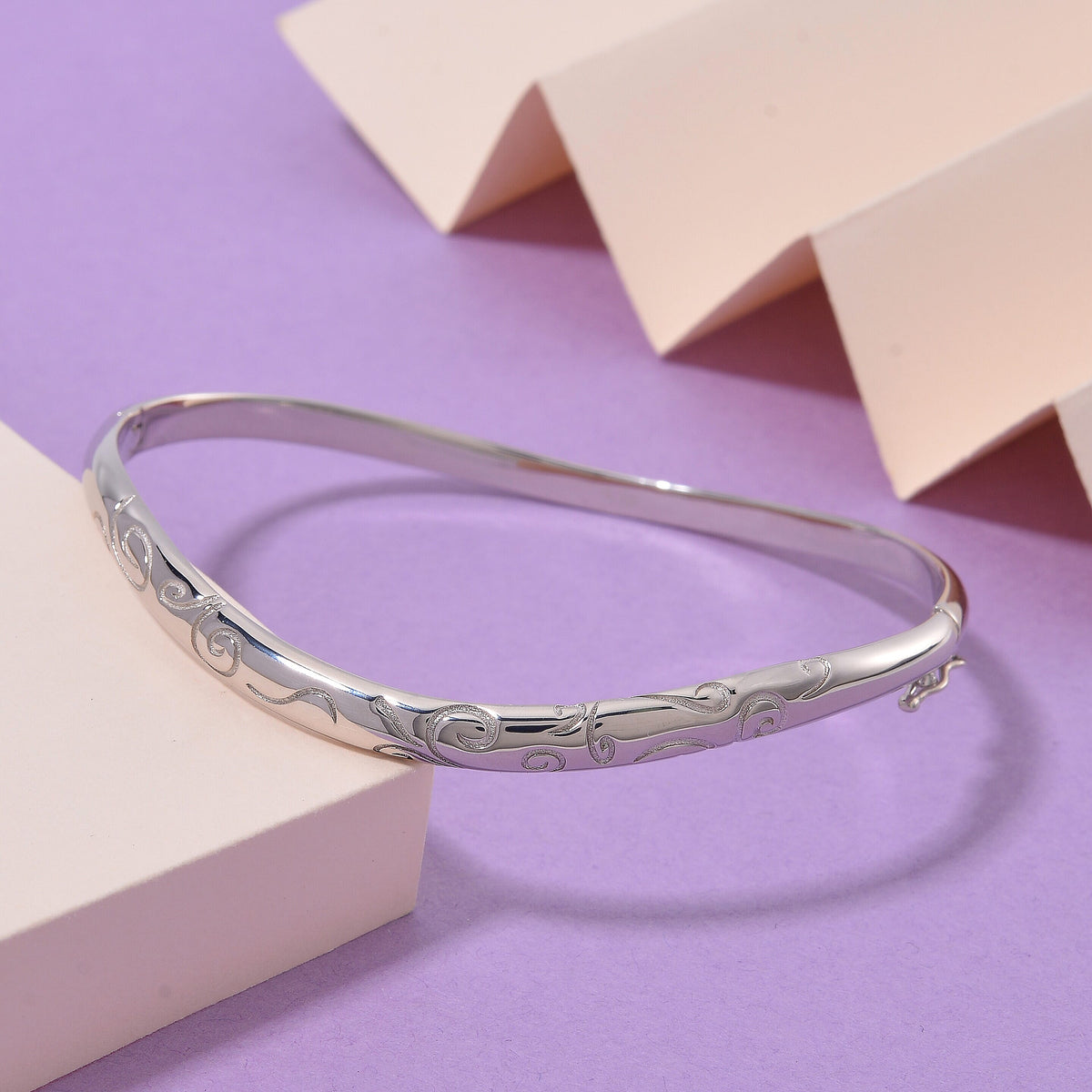 Lucy Q Filigree Collection Rhodium Overlay Sterling Silver Filigree Bangle (Size - 8) 7891161 2