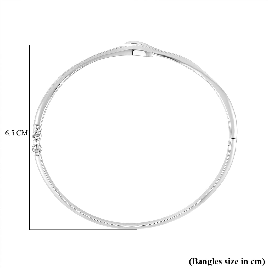 Lucy Q Drop Collection Rhodium Overlay Sterling Silver Drop Bangle (Size - 8)