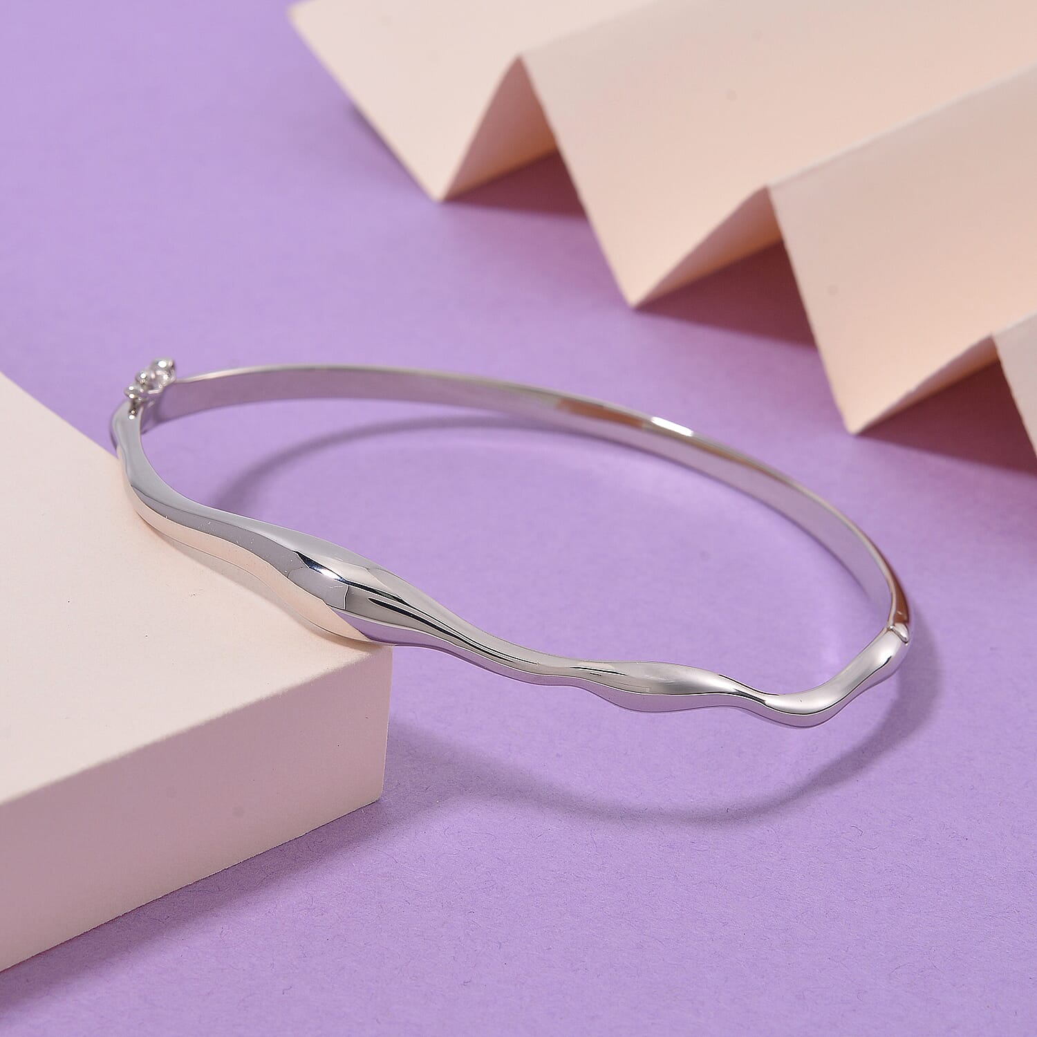 Lucy Q Wave Collection Rhodium Overlay Sterling Silver Wave Bangle (Size - 8) 7891170 2