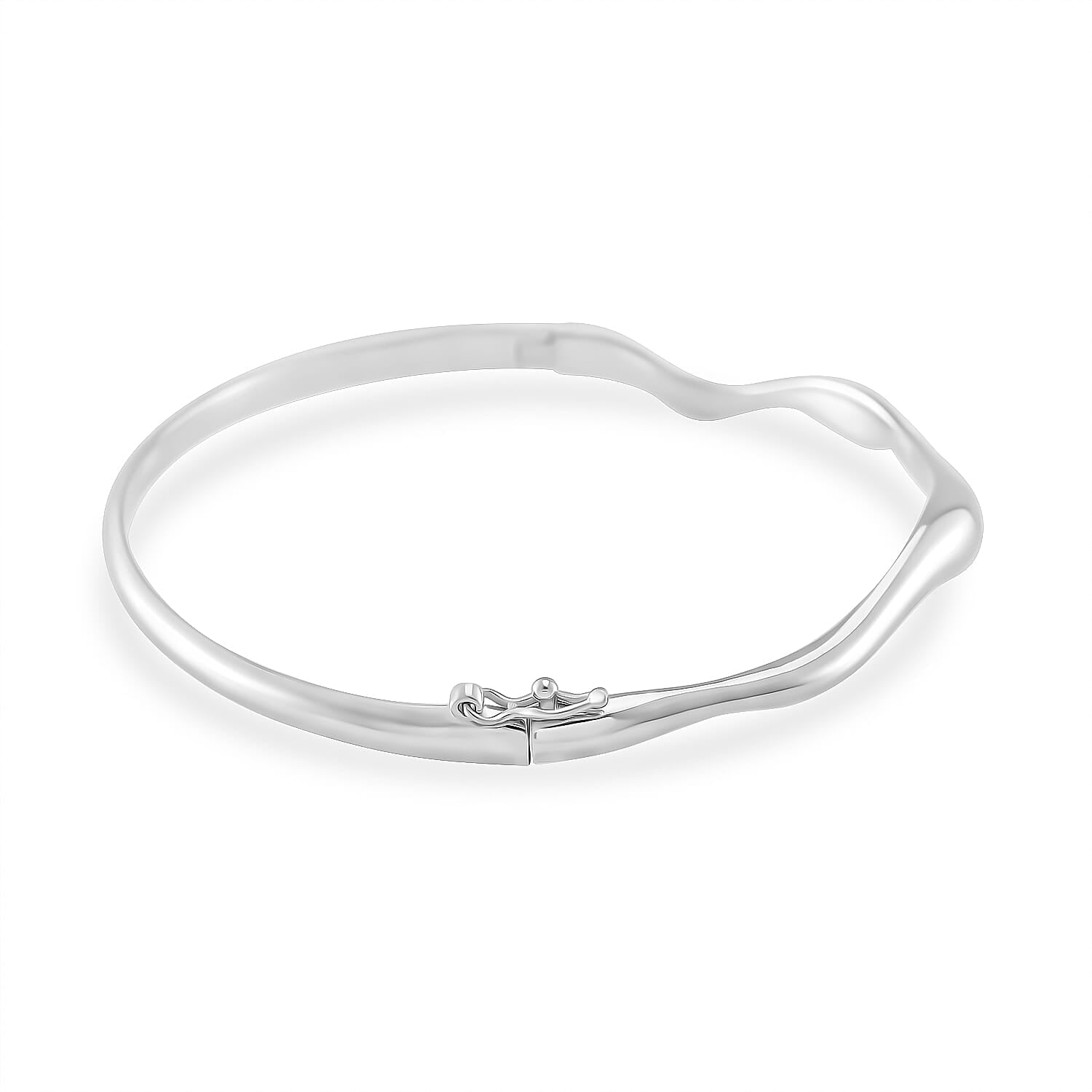 Lucy Q Wave Collection Rhodium Overlay Sterling Silver Wave Bangle (Size - 8) 7891170 3