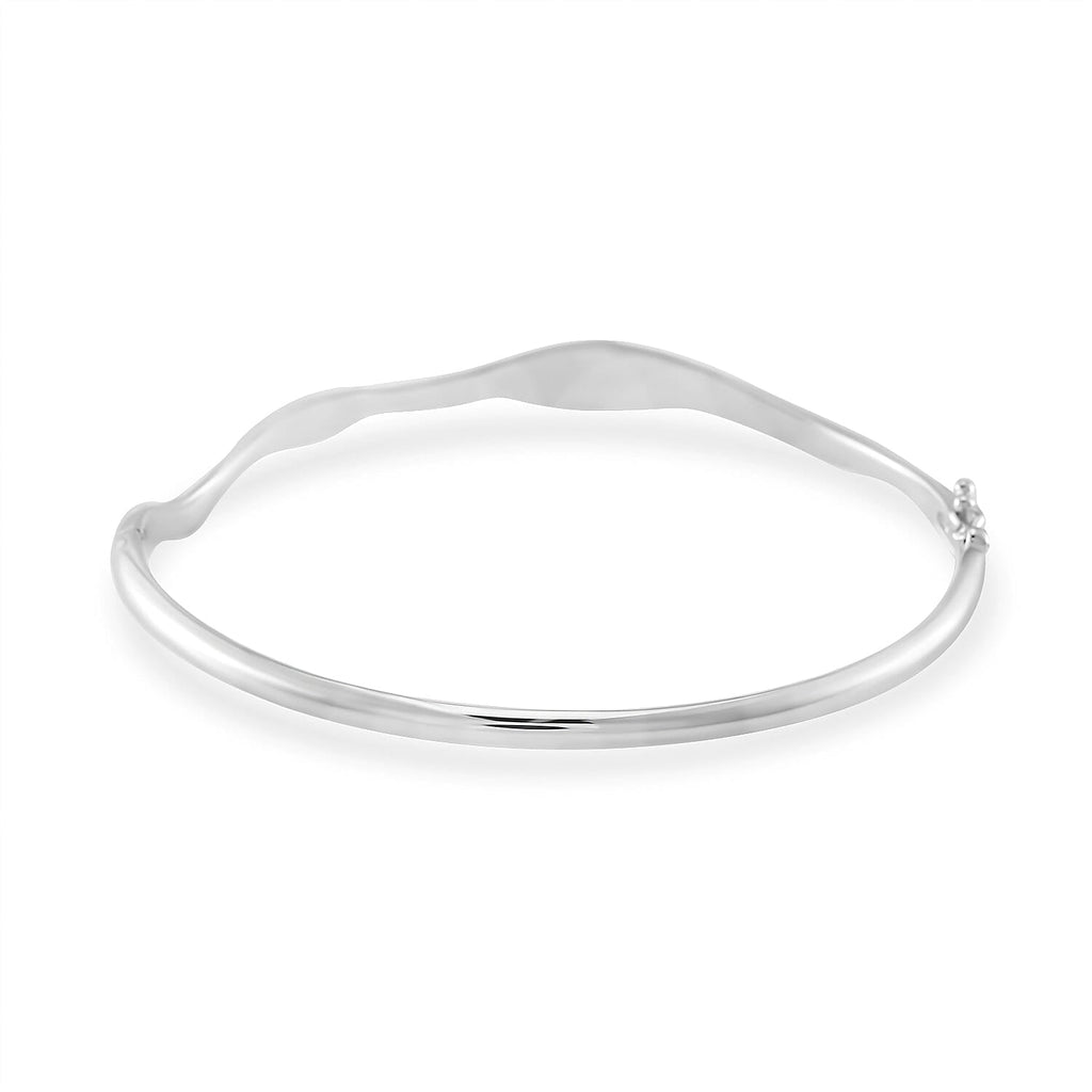 Lucy Q Wave Collection Rhodium Overlay Sterling Silver Wave Bangle (Size - 8) Silver Wt 16.00 Gms.