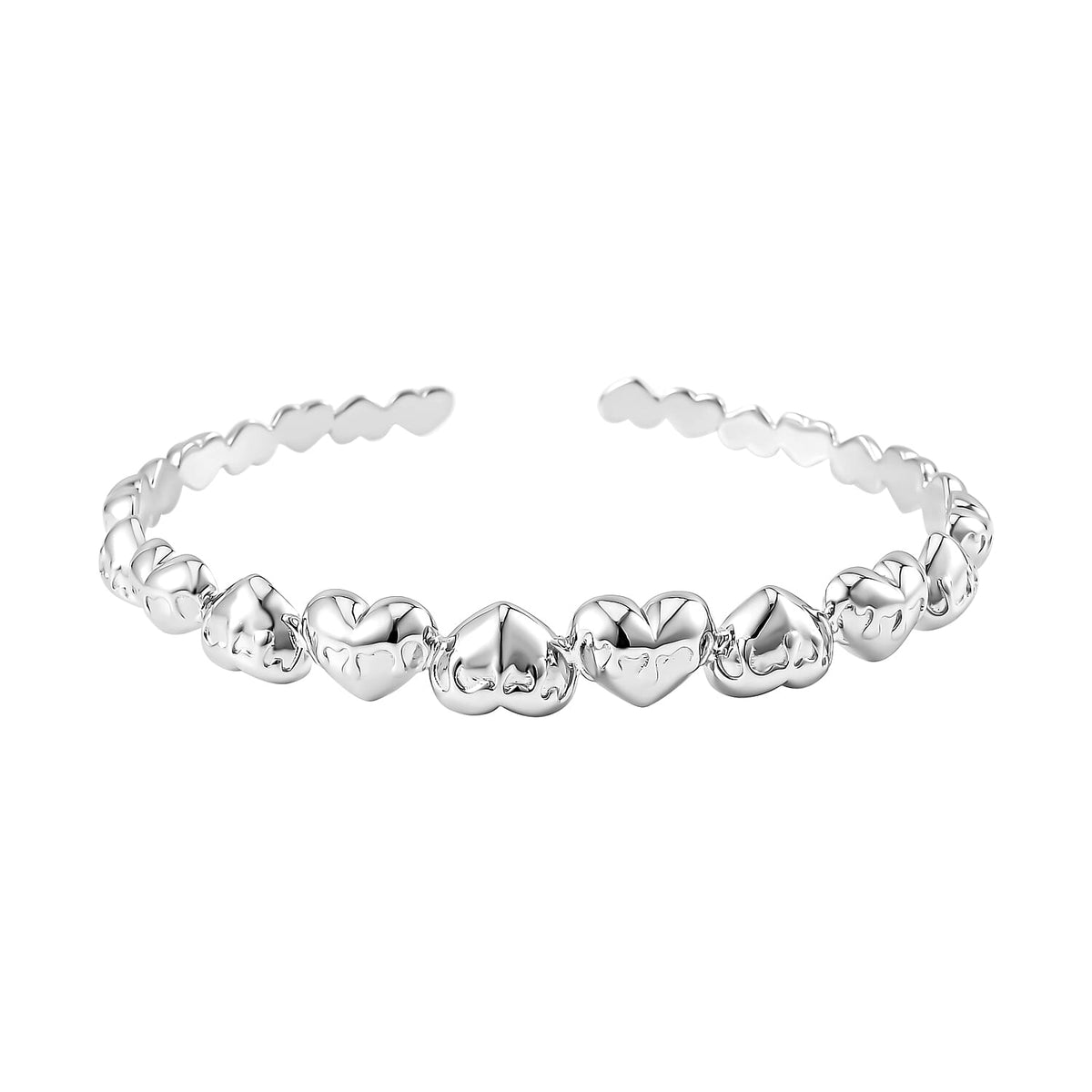 Lucy Q Melting Heart Collection - Rhodium Overlay Sterling Silver Heart Cuff Bangle (Size 7.5), Silver Wt. 22.50 Gms 7535248 0