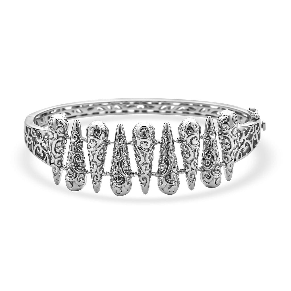 LucyQ Air Drip Collection - Rhodium Overlay Sterling Silver Bangle (Size -7.5) Silver Wt 37.70 grams