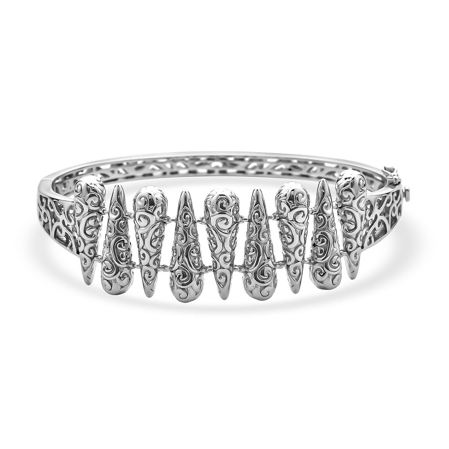 Lucy Q Air Drip Collection - Rhodium Overlay Sterling Silver Bangle (Size -7.5), Silver 7273514 5
