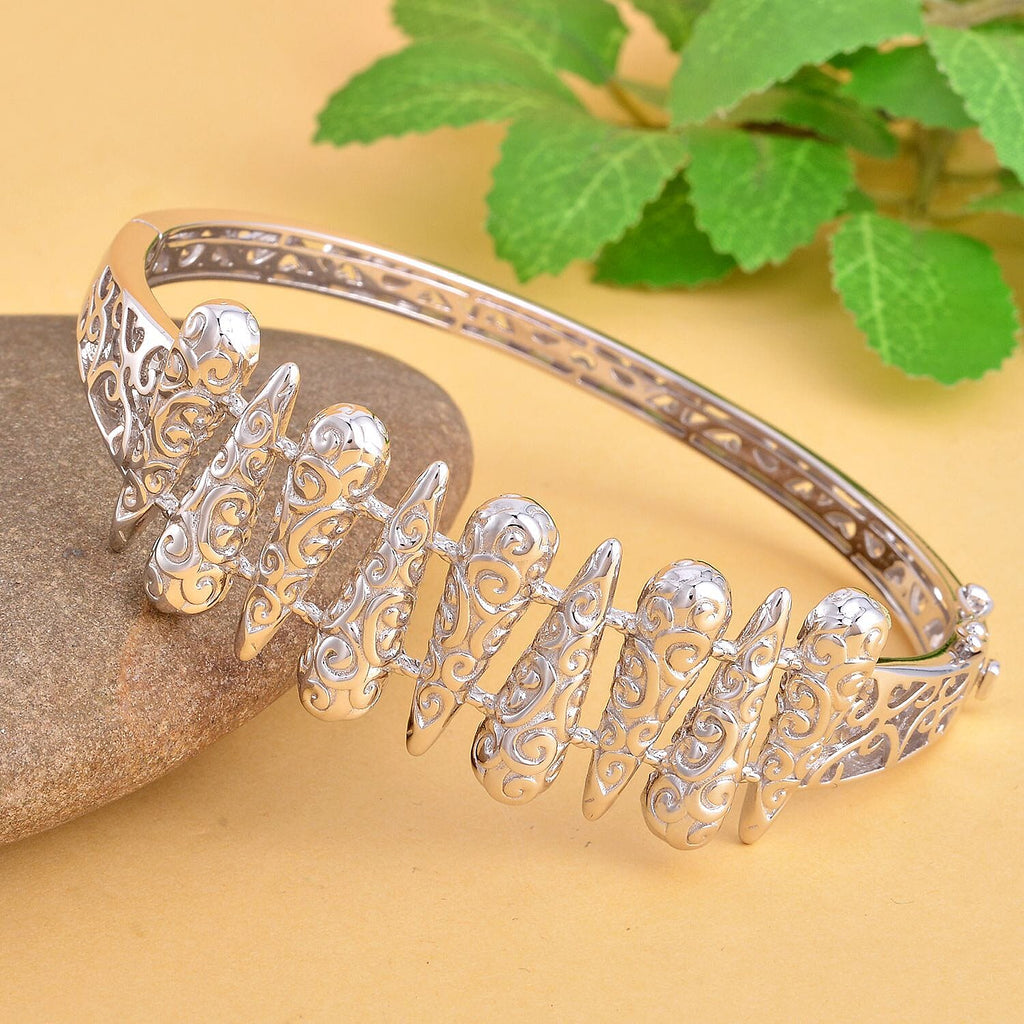 LucyQ Air Drip Collection - Rhodium Overlay Sterling Silver Bangle (Size -7.5) Silver Wt 37.70 grams